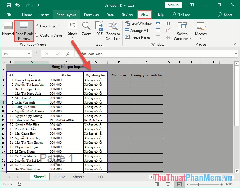tạo nền xám trong Excel