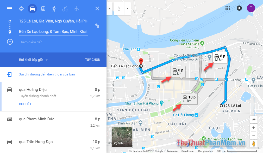 Google Maps hiển thị các tuyến đường khác nhau