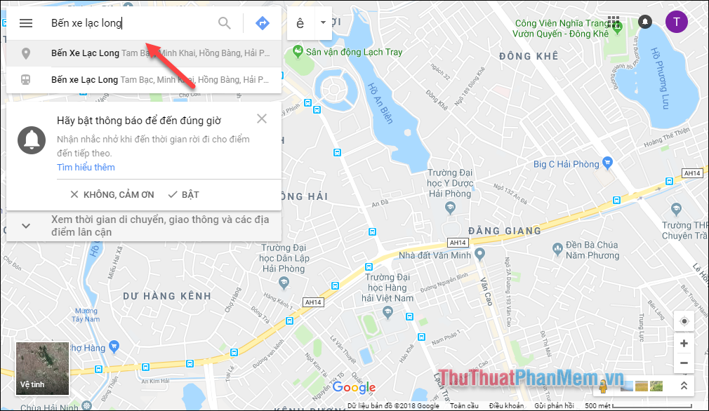 Nhập nơi muốn đến vào ô tìm kiếm của Google Map