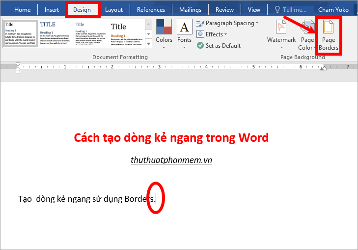 Chọn thẻ Design - Page Borders