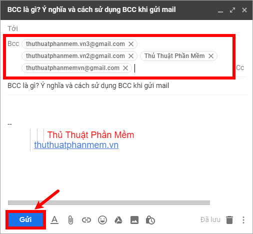 Nhập email người nhận vào phần BCC