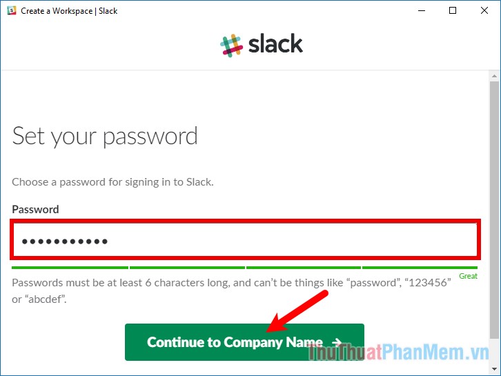 Nhập mật khẩu để đăng nhập Slack