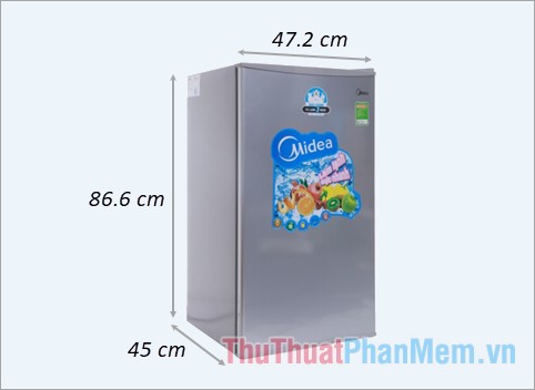 Kích thước tủ lạnh mini Midea HS-122SN - 93 lít