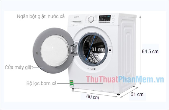 Kích thước máy giặt Samsung Inverter 7.5 kg WW75J42G0KWSV