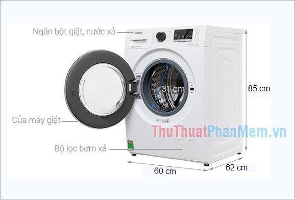 Kích thước máy giặt Samsung Inverter 9 kg WW90J54E0BW/SV