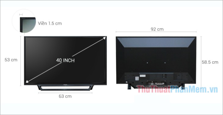 Kích thước Internet Tivi Sony 40 inch KDL-40W650D