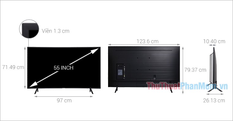 Kích thước Smart Tivi Cong Samsung 4K 55 inch UA55NU7300