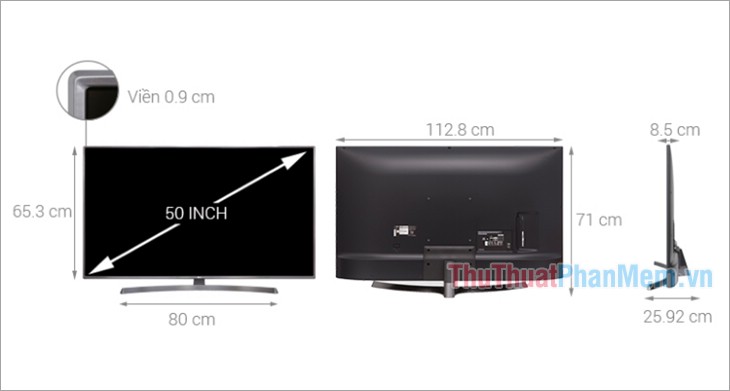 Kích thước Smart Tivi LG 4K 50 inch 50UK6540PTD