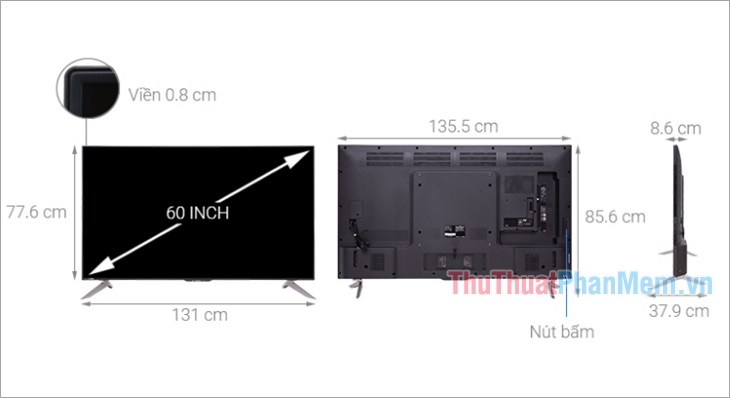 Kích thước Smart Tivi Sharp 4K 60 inch LC-60UA6500X