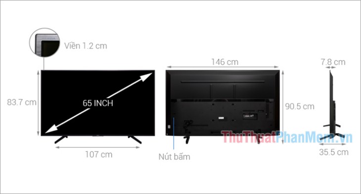 Kích thước Smart Tivi Sony 4K 65 inch KD-65X7000F