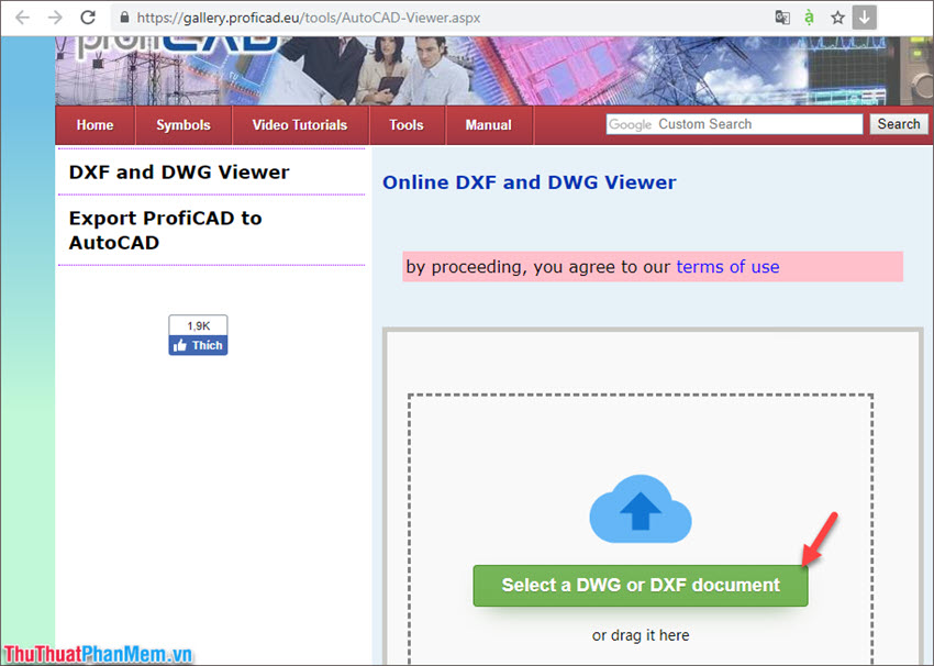 Click chuột vào Select a DWG or DXF document rồi chọn file .dwg từ máy tính