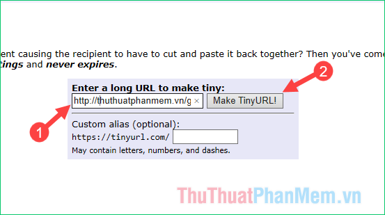 Dán link gốc vào ô trống sau đó nhấn Make TinyURL