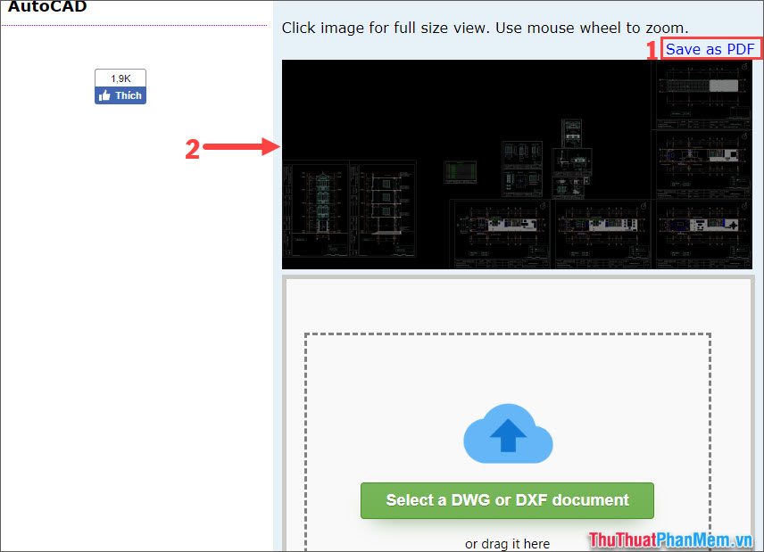 Chuyển đổi tệp DWG thành tệp PDF (1) hoặc nhấp vào hình ảnh để xem (2).