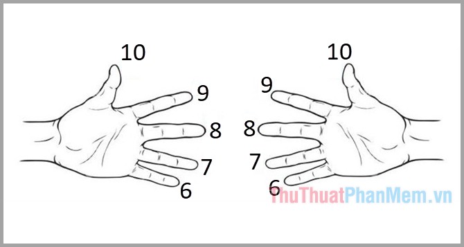 Xòe hai bàn tay và đánh số từ 6 đến 10 cho 2 bàn tay