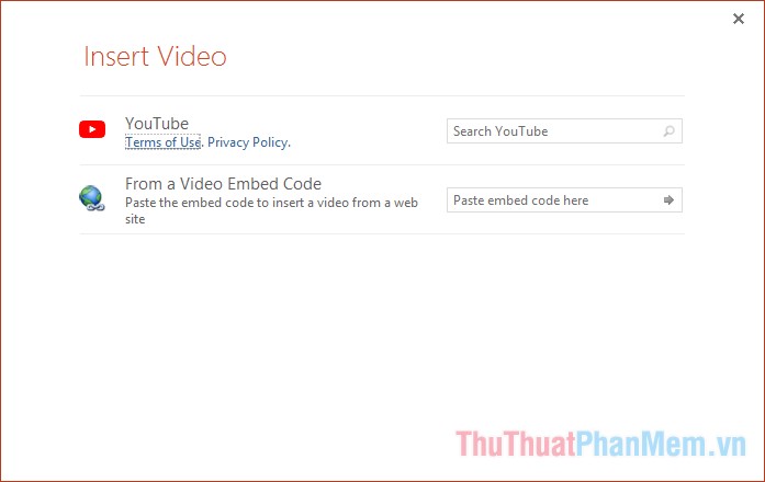 Tìm video trên Youtube, hoặc sử dụng mã nhúng video