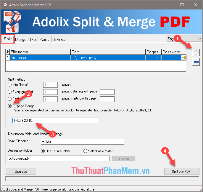 Cắt file PDF bằng phần mềm Adolix Split and Merge PDF